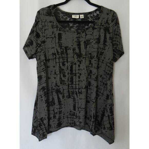 CATO Short Sleeve Top Size 18/20W Plus Lace Envelope Hem Black Gray Casual - Picture 1 of 9